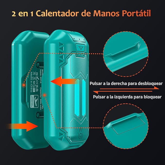 2 Pack Calentador de Manos Recargable OUTJUT 6000mAh Calienta Manos Calienta Manos Electrico Portátil 3 Modos de Calor Regalos para Raynauds, Golf, Camping, Senderismo