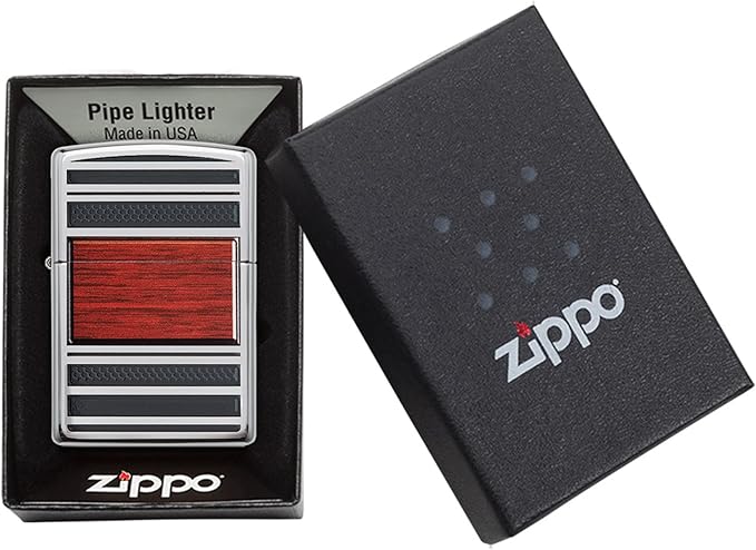 Zippo Steel and Wood Isqueiro de bolso resistente ao vento de aço e madeira, cromado polido, homem, High Polish Chrome, tamanho único