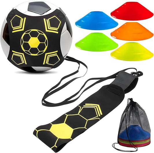 Vulevirtue Cinto de treino de futebol, kit de treino de futebol acessórios com 10 cones de treino, cinto de futebol elástico para crianças, adultos e iniciantes