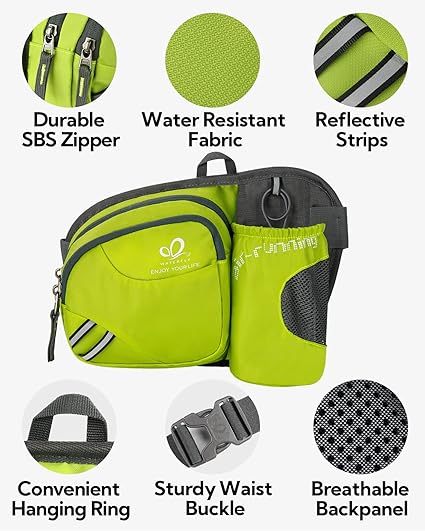 Waterfly Bolsa de cintura corrida desportiva homem mulher com suporte para garrafas bolsa de cintura para correr caminhadas, Preto, MEDIUM, Caminhadas, corrida, desporto