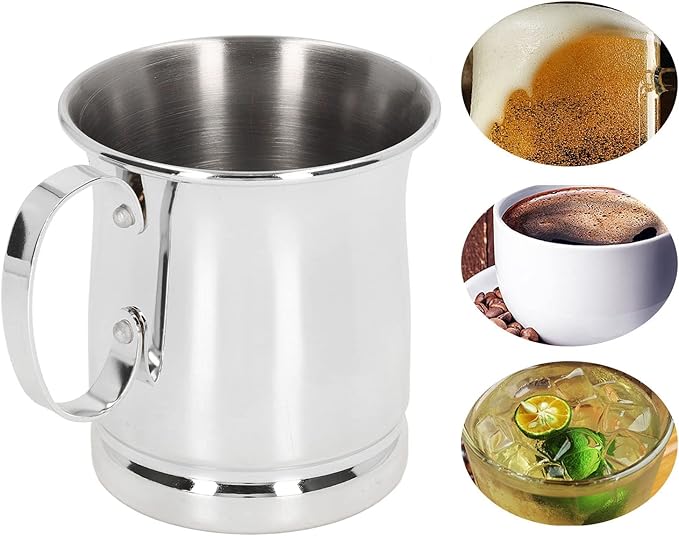 Wnvivi Caneca de café de 400 ml, canecas para bebidas de aço inoxidável espessadas, canecas para beber leite e sumo de cerveja de metal com pega para acampar no escritório em casa (ouro)