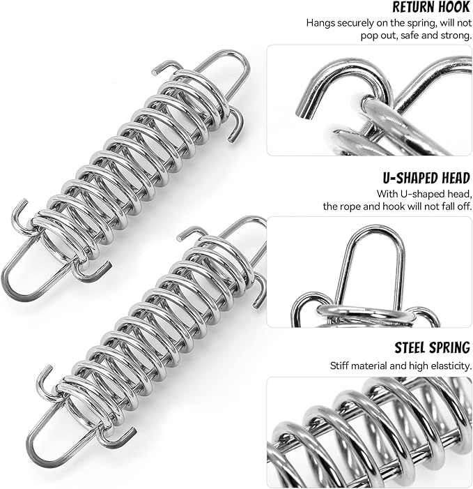 ZHIYUQL 6 unidades molas de tensão, fivelas de mola em aço inoxidável com 12 mosquetões, molas de tensão de alta resistência para toldo de tenda de campismo