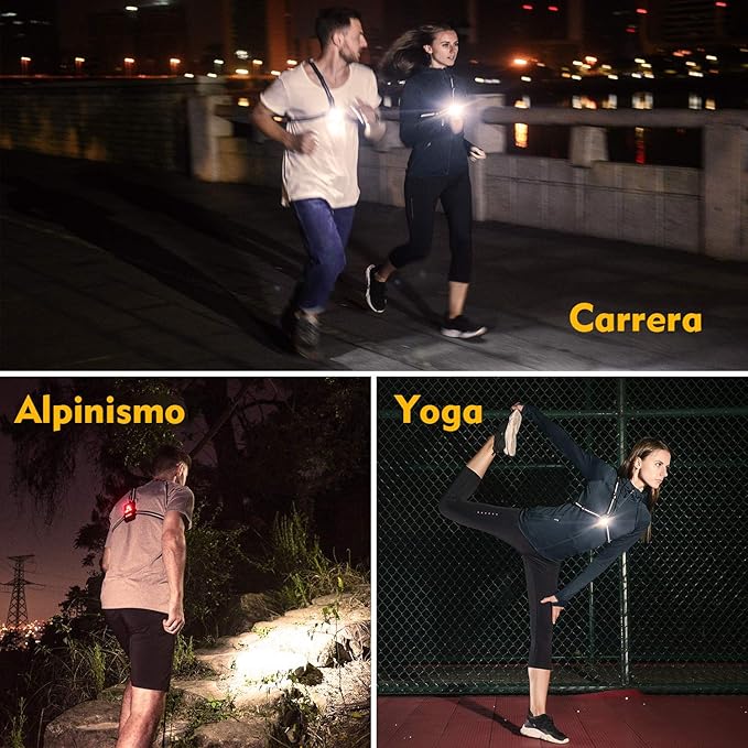 Volcano Eye Luz de corrida corrida corrida candeeiro de peito com feixe ajustável de 500 lúmenes frontal LED de segurança traseira recarregável USB impermeável para ciclismo corrida caça campismo