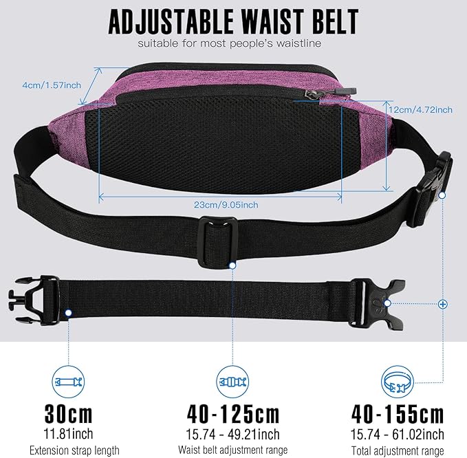 Waterfly Bolsa de cintura para homem mulher desportiva: Bolsas de cintura com cinto extra estendido para caminhada bicicleta viagens caminhadas ao ar livre, Preto, S, Sacos de viagem