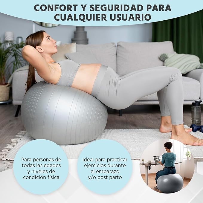 Xelassy ® Bola de pilates de 65 cm e borrachas elásticas para musculação, fitness, ioga, exercício com bola grávida e ginásio em casa. 4 faixas elásticas musculação + futebol com bomba de ar Incl.