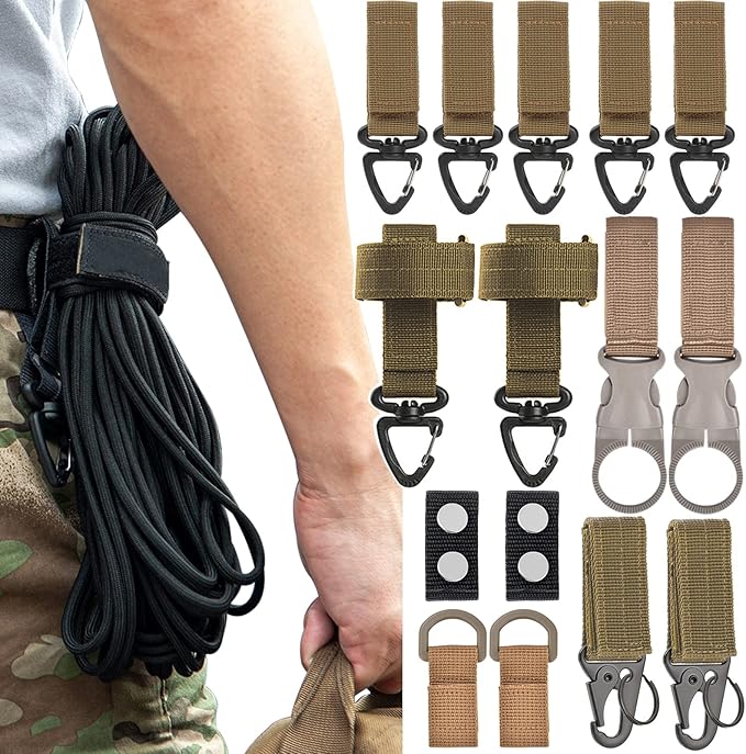 15 peças de acessórios de correias molle, conjunto de clipes de equipamento tático para colete tático de mochila, cinto de nylon, suporte para porta-chaves