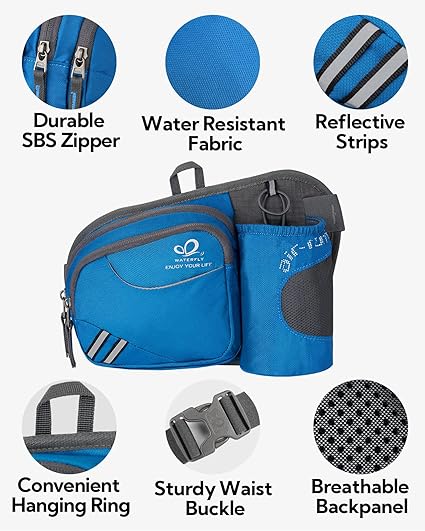 Waterfly Bolsa de cintura corrida desportiva homem mulher com suporte para garrafas bolsa de cintura para correr caminhadas, Preto, MEDIUM, Caminhadas, corrida, desporto