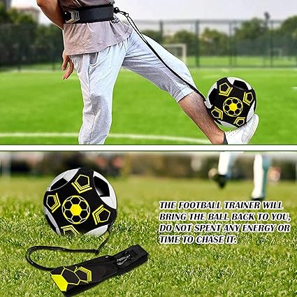 LBING Futebol Trainer cinto de treino de futebol com 10 cones de treino para bola de futebol, voleibol e rugby, presentes de futebol para crianças e adultos