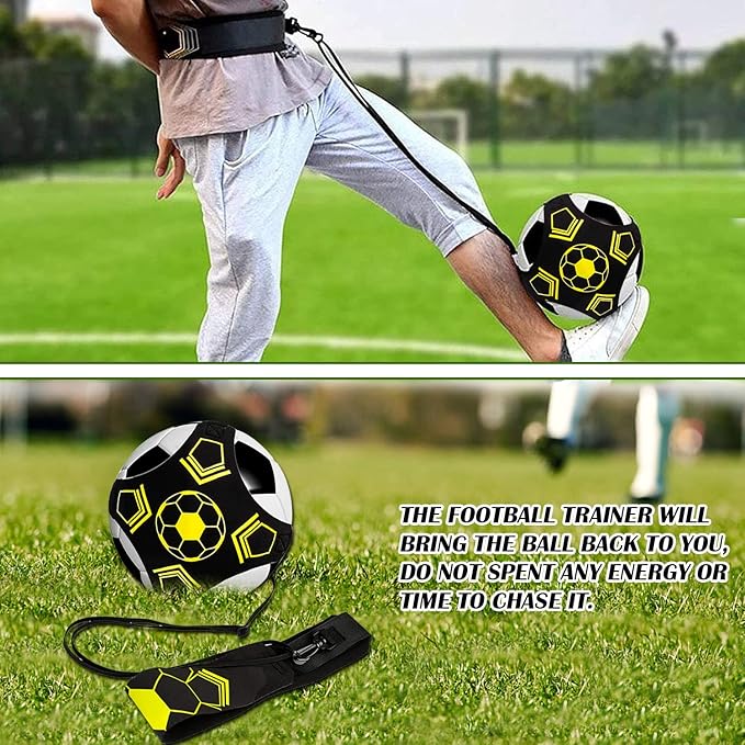 LBING Futebol Trainer cinto de treino de futebol com 10 cones de treino para bola de futebol, voleibol e rugby, presentes de futebol para crianças e adultos