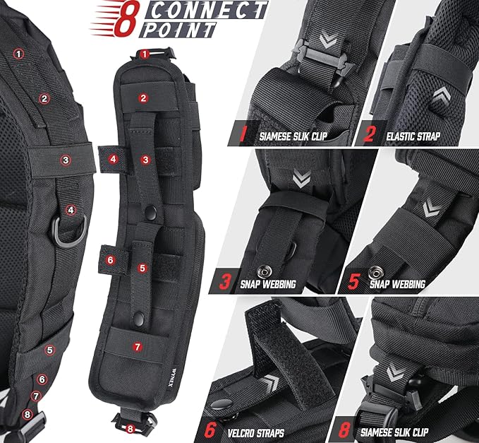 WYNEX Bolsa de acessórios molle com bolso com fecho de correr, mochila com alça, alça de ombro, acessório tático, bolsa de ombro, estrelas, bolso com fecho de correr, suporte adicional para