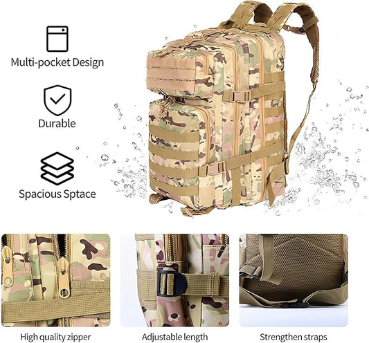 Lawaia Mochila tática 45 L grande capacidade mochila de pesca mochila militar homem multibolsos mochila impermeável homem acampamento, caminhadas, montanhismo