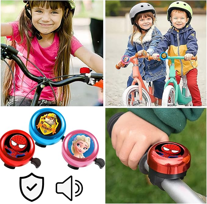 YOUYIKE Azul vermelho rosa verde campainha bicicleta, campainha bicicletas infantis, campainha de bicicleta para meninas, sino de bicicleta com som forte e animado para crianças para buzina bicicleta