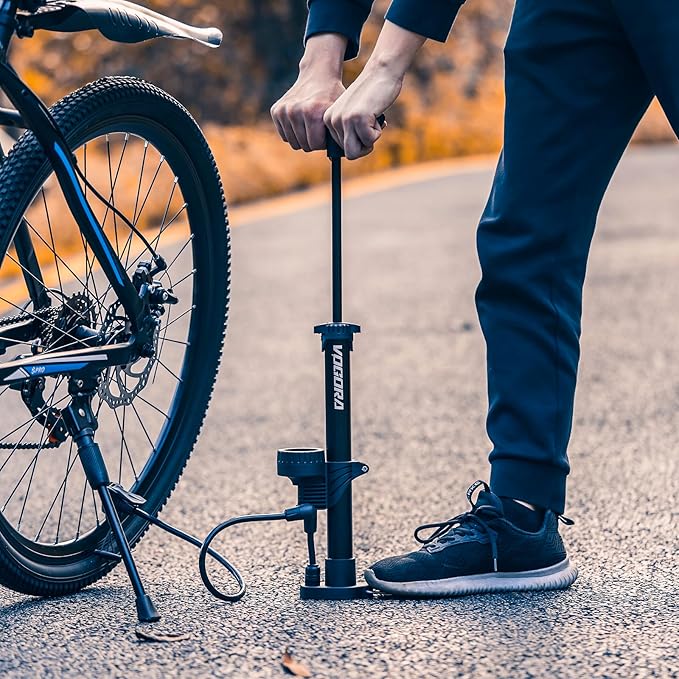 VOGORA Bomba de bicicleta, insuflador de bicicletas com manómetro insuflador bicicleta para rodas com válvula Presta e Schrader, portátil mancha para bicicleta de alta pressão 160 PSI para todos