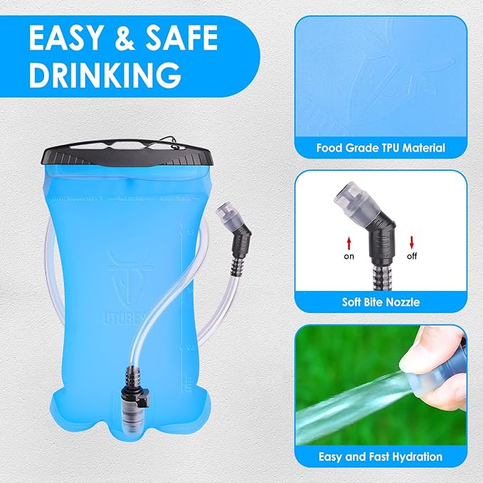 UTOBEST Bexiga de hidratação, saco de água de 1,5 l, 2 l, 3 l, saco de água corporal de TPU, sem BPA, depósito de água à prova de fugas para mochileiros, corrida, ciclismo