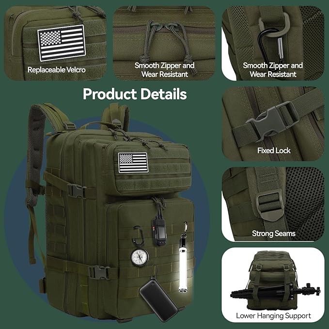 Delgeo Mochila tática 25 L/45 L militar, grande capacidade mochila, dobrável impermeável mochila para montanhismo, caminhadas, campismo e viagens