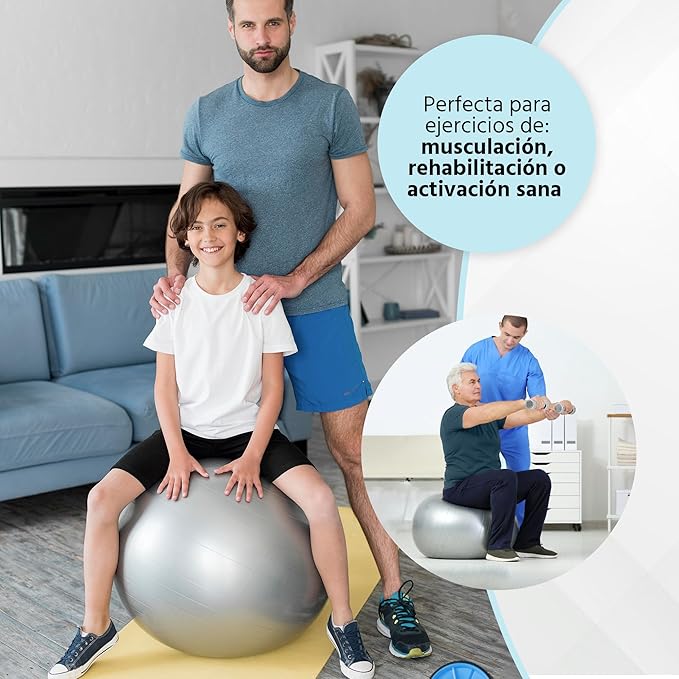 Xelassy ® Bola de pilates de 65 cm e borrachas elásticas para musculação, fitness, ioga, exercício com bola grávida e ginásio em casa. 4 faixas elásticas musculação + futebol com bomba de ar Incl.