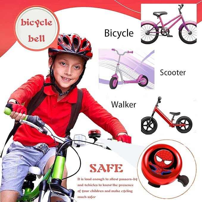 YOUYIKE Azul vermelho rosa verde campainha bicicleta, campainha bicicletas infantis, campainha de bicicleta para meninas, sino de bicicleta com som forte e animado para crianças para buzina bicicleta