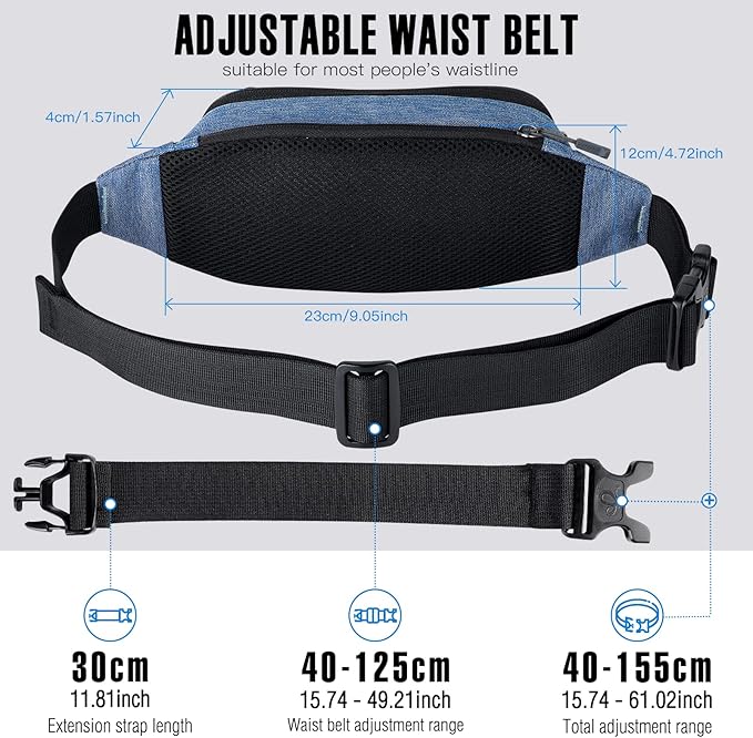 Waterfly Bolsa de cintura para homem mulher desportiva: Bolsas de cintura com cinto extra estendido para caminhada bicicleta viagens caminhadas ao ar livre, Preto, S, Sacos de viagem