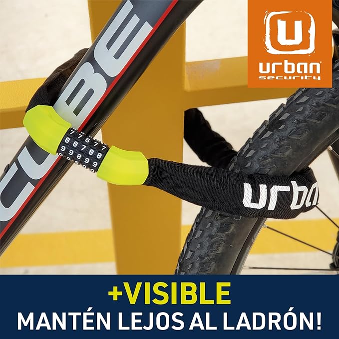 URBAN UR890 Cadeado de bicicleta anti-roubo, corrente dissuasiva com código 5 dígitos mais seguro, elos de aço ø8 mm mais grossos e resistentes com capa de nylon para bicicleta Scooter skate bicicleta