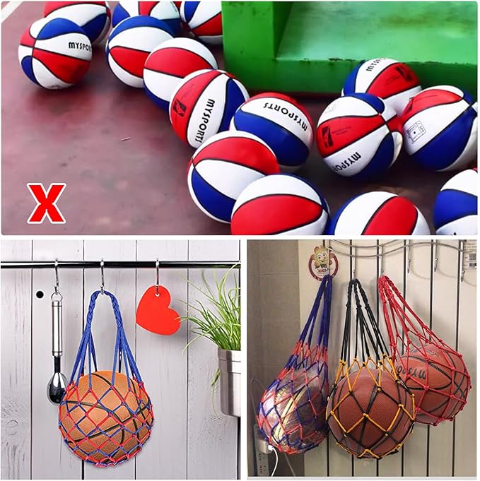 Yzmmxz 2 unidades bolsa para bola, rede para bolas de futebol, com 2 agulhas prateadas insufláveis, para basquetebol, voleibol, rede para bolas (duas cores)