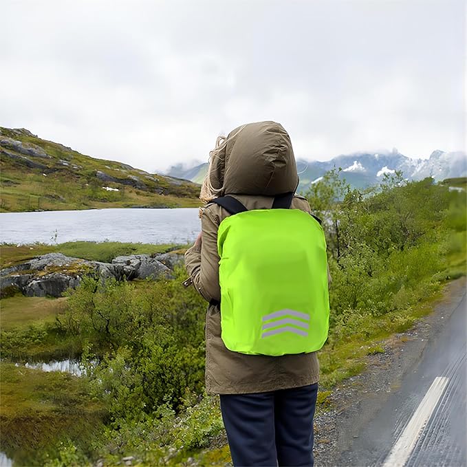 2 peças capas de chuva para mochilas (18 - 30 L), capa impermeável para malas escolares, capa de mochilas à prova de poeira, protetor de mochila com riscas refletores, cobertura de chuva mochila