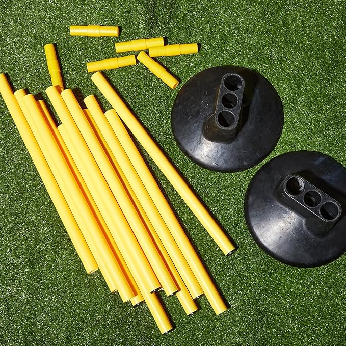 Wenqik Conjunto de 12 bastões de agilidade de futebol com 6 bases removíveis, poste de velocidade de treino de futebol altamente visível, amarelo, equipamento de treino de velocidade e agilidade,