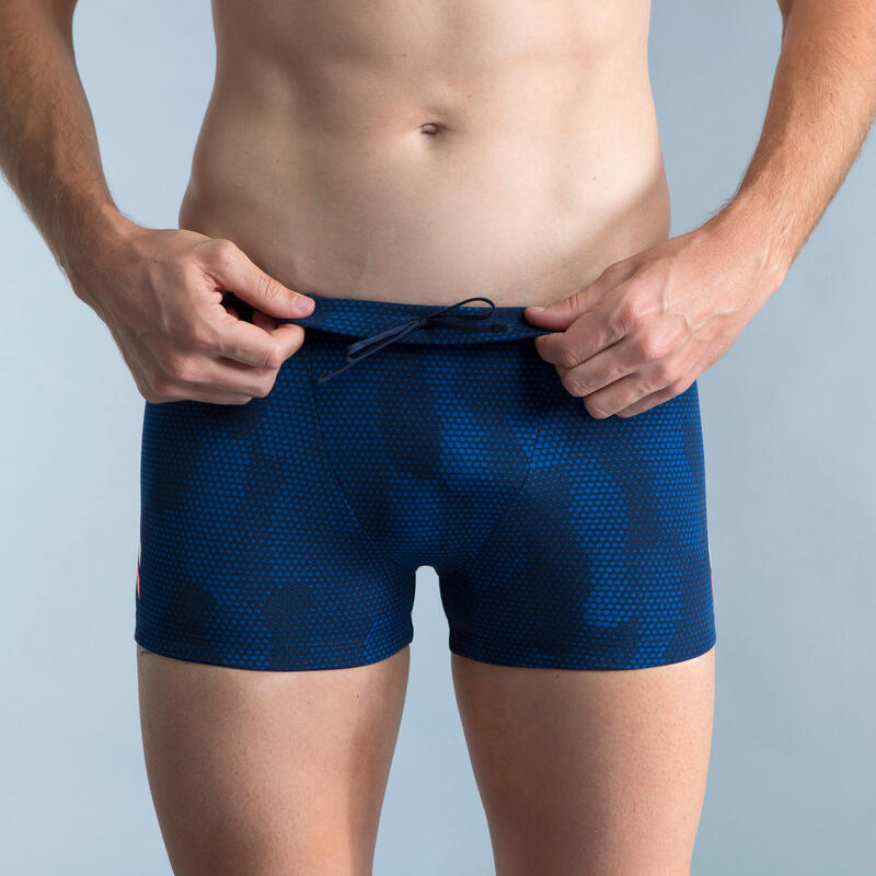 CALÇÕES DE BANHO NATAÇÃO BOXERS HOMEM FITI - AZUL BRANCO VERMELHO