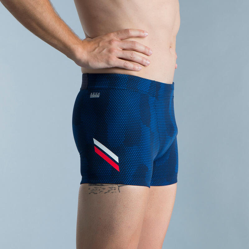 CALÇÕES DE BANHO NATAÇÃO BOXERS HOMEM FITI - AZUL BRANCO VERMELHO