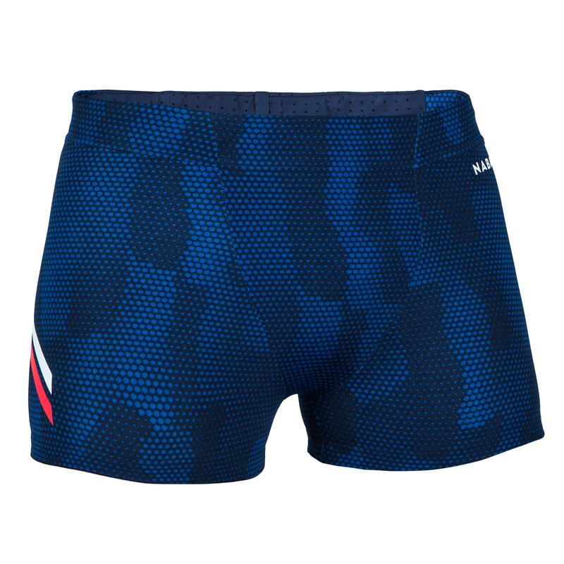 CALÇÕES DE BANHO NATAÇÃO BOXERS HOMEM FITI - AZUL BRANCO VERMELHO