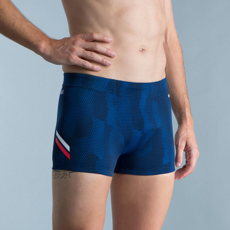 CALÇÕES DE BANHO NATAÇÃO BOXERS HOMEM FITI - AZUL BRANCO VERMELHO