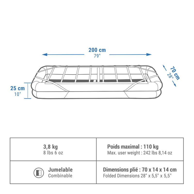 CAMA INSUFLÁVEL DE CAMPISMO - CAMP BED AIR + ARRUMAÇÃO 70 CM - 1 PESSOA