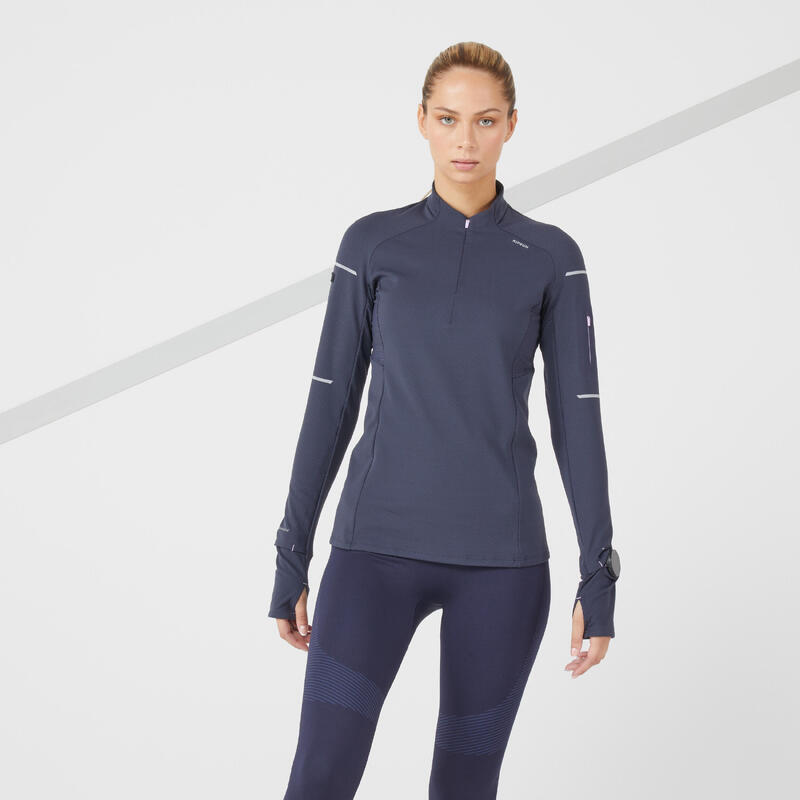 CAMISOLA DE CORRIDA INVERNO MULHER KIPRUN WARM LIGHT AZUL