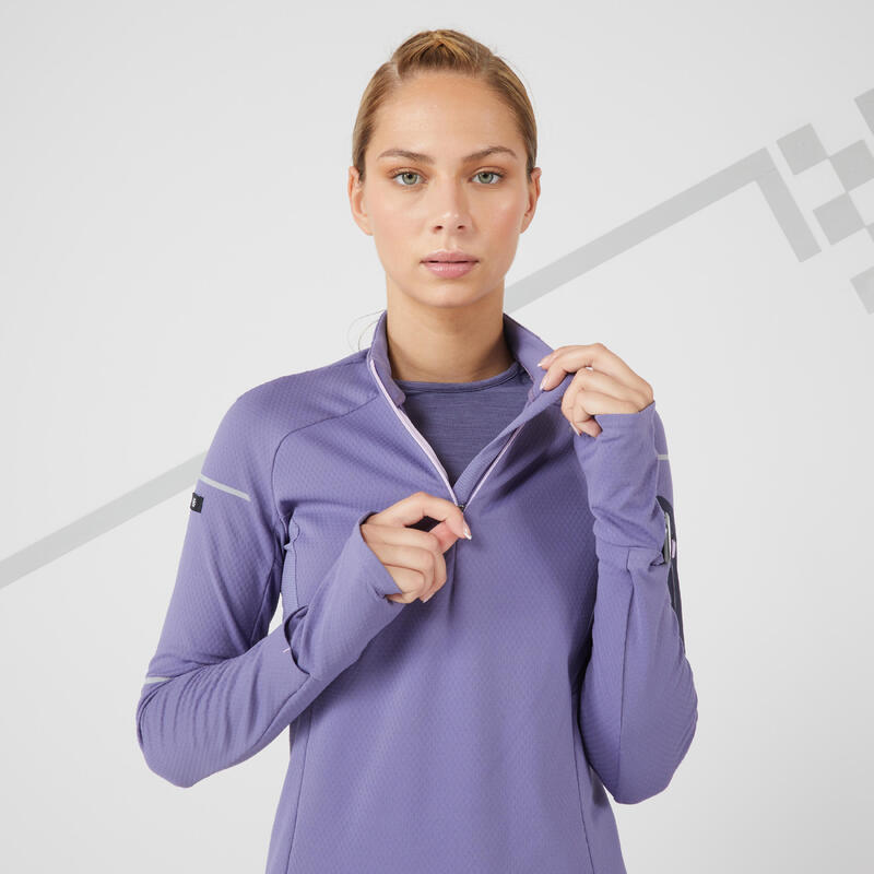 CAMISOLA DE CORRIDA INVERNO MULHER KIPRUN WARM LIGHT AZUL