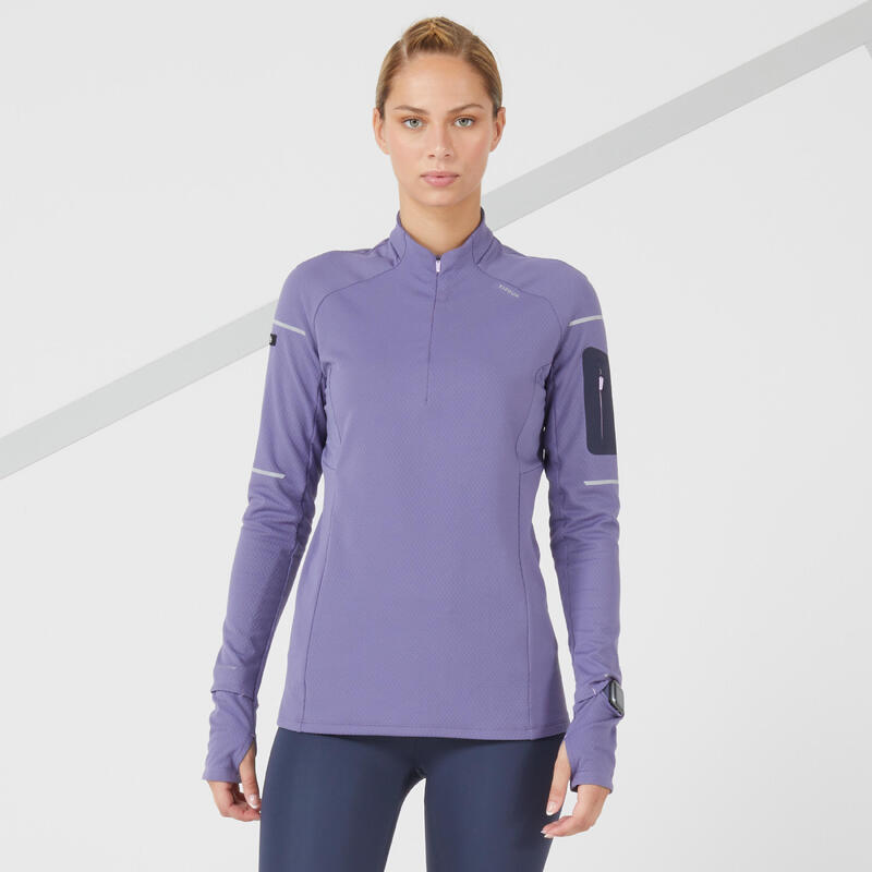 CAMISOLA DE CORRIDA INVERNO MULHER KIPRUN WARM LIGHT AZUL