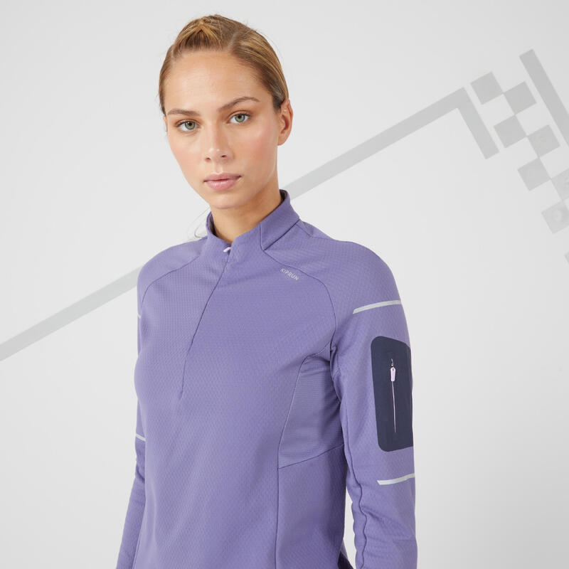 CAMISOLA DE CORRIDA INVERNO MULHER KIPRUN WARM LIGHT AZUL