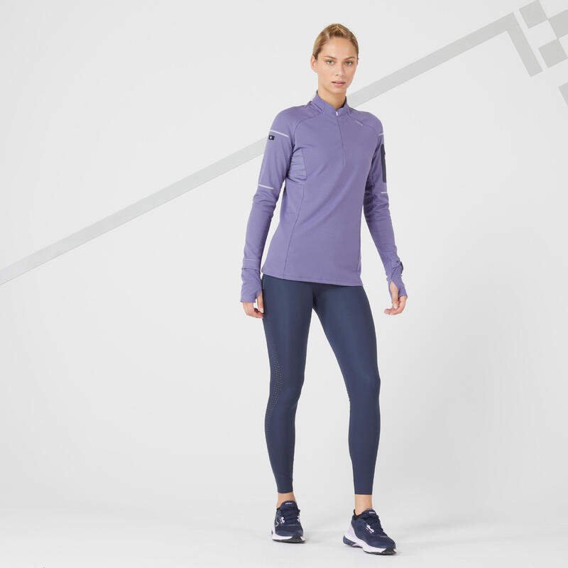 CAMISOLA DE CORRIDA INVERNO MULHER KIPRUN WARM LIGHT AZUL