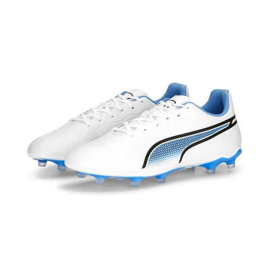 Chuteira de Futebol Puma King Match FG/AG Branco/Azul