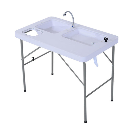 Mesa Campismo com Pia 101x66x81 cm Branco Outsunny