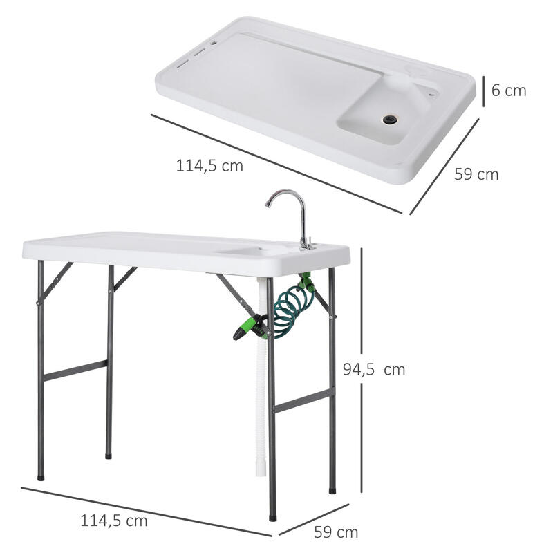 Mesa de Campismo Dobrável 114,5x59x94,5 cm Branco Outsunny