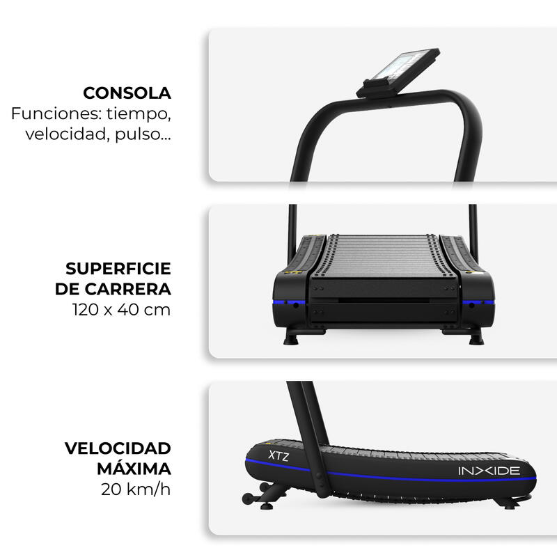 Passadeira de corrida curva sem motor. Consumo 0. Energia auto-gerada. Ecrã LED