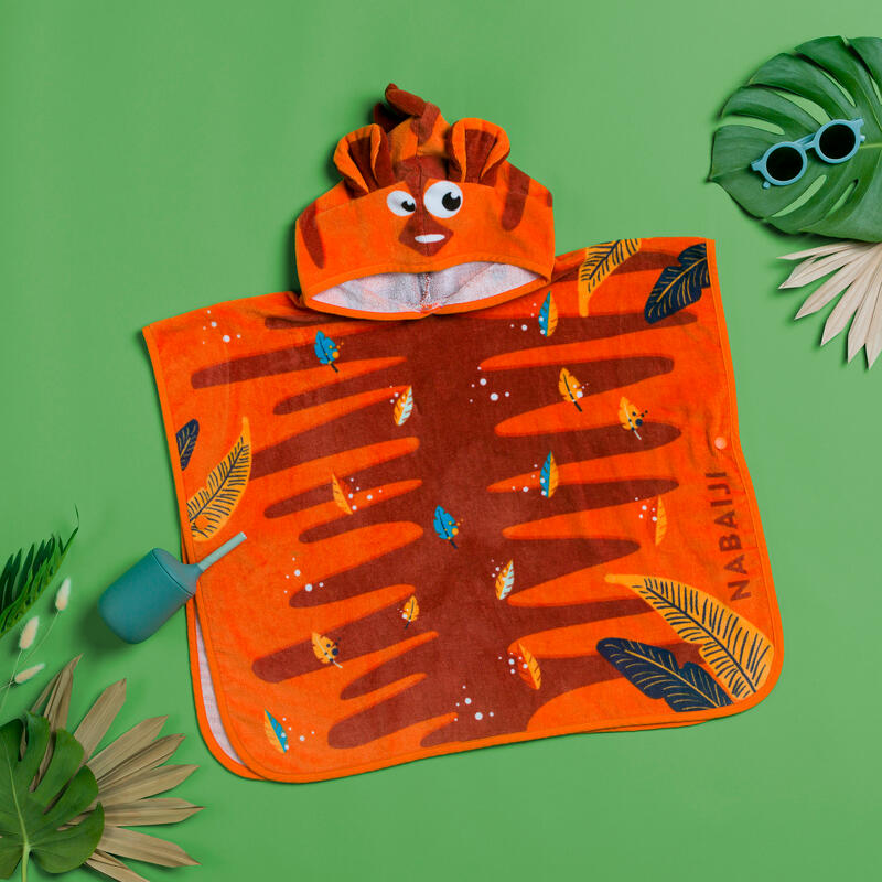 Poncho de Natação em Algodão para Bebé - Tigre Laranja-Castanho