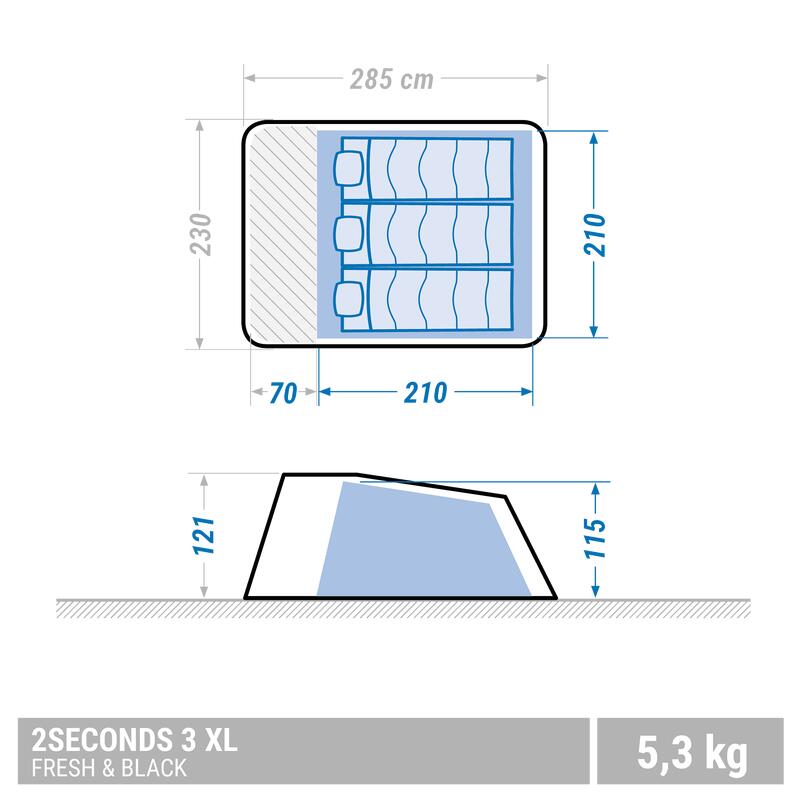 TENDA DE CAMPISMO 2 SECONDS XL - 3 pessoas - Fresh & Black