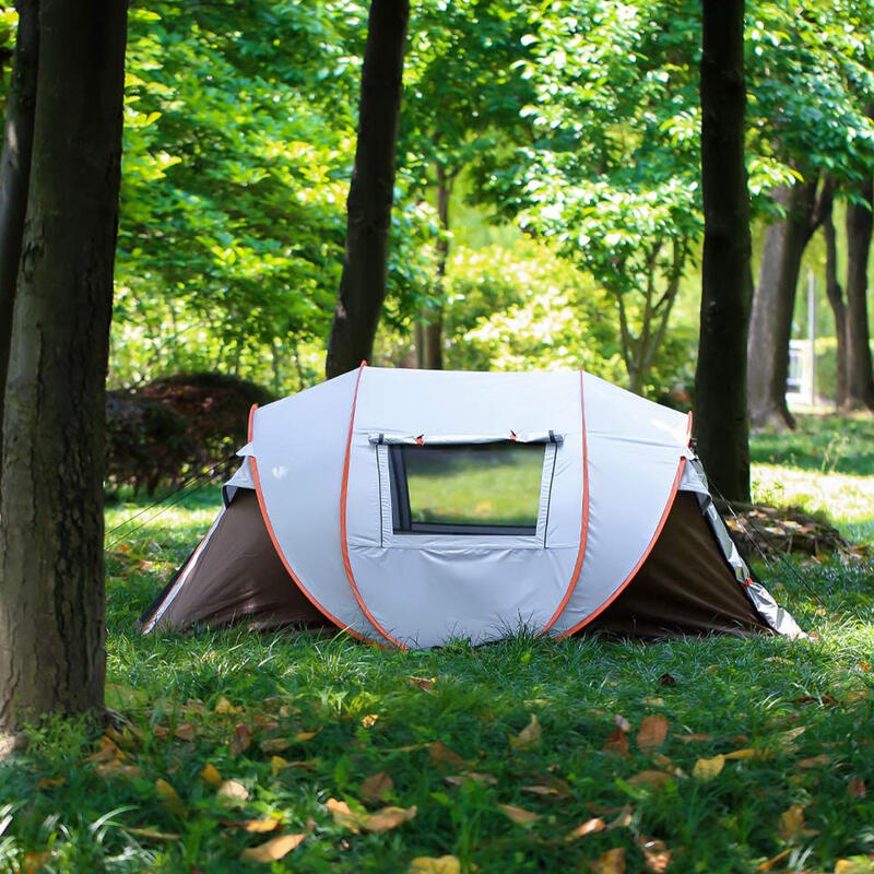 Tenda de campismo Pop Up Luxo - Sistema 2 Segundos - Cinza/Laranja - 2-4 Pers.